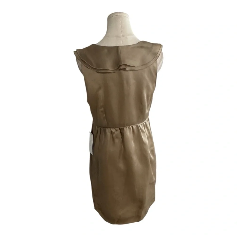 J. Crew Gold Sheath Mini Dress Plunge Neckline Ruffles Size 8 Silk Party Wedding